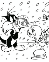 coloriage titi et gros minet sous la neige